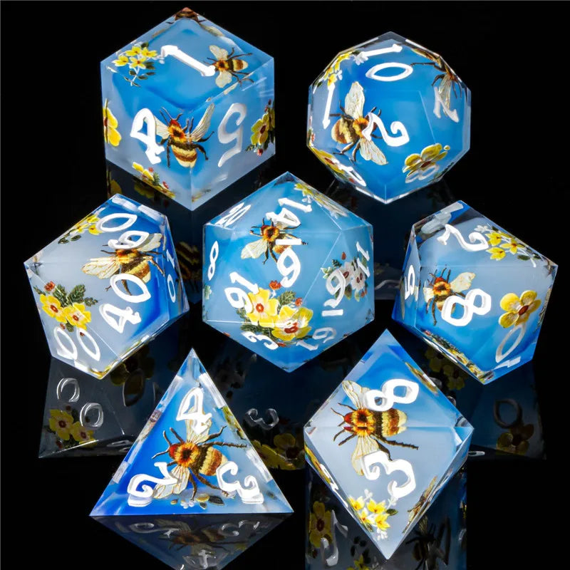 Dados adhesivos KERWELLSI DND Bees, juego de dados de resina con borde afilado para juegos de rol de mazmorras y dragones D&amp;D, dados poliédricos para juegos de rol