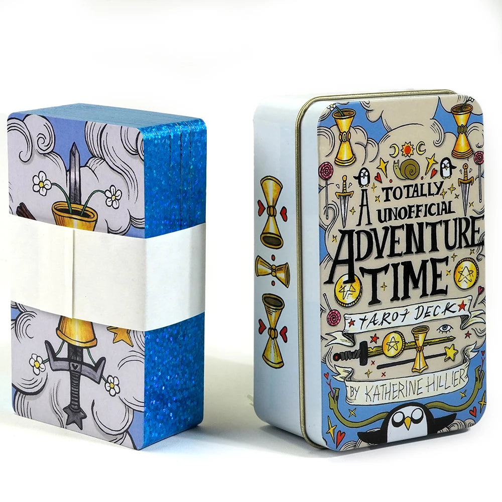 Cartes de tarot Adventures Time 78 pièces dans une boîte en métal avec bord plaqué or pour jeu de tarot divinatoire Bel emballage