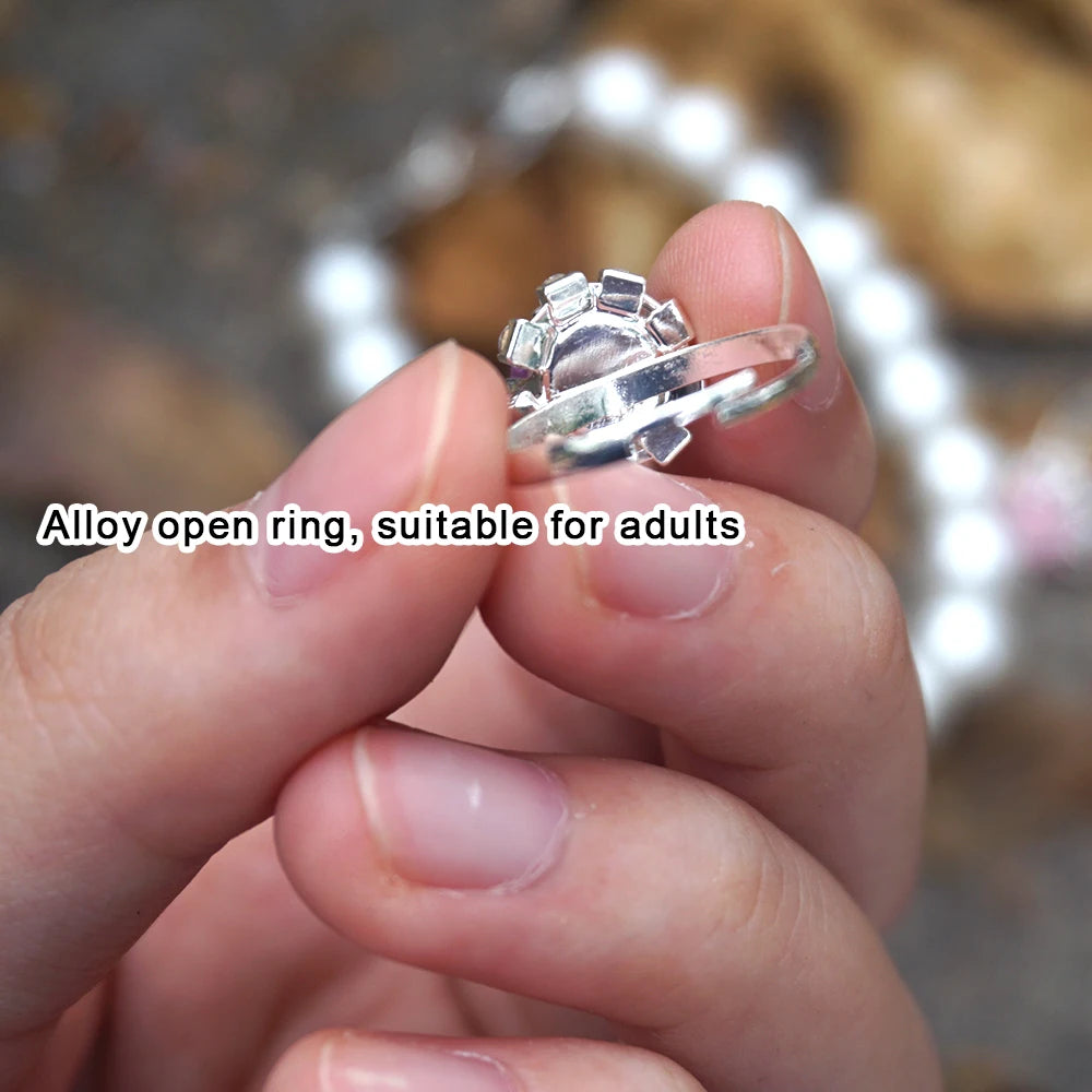 15PCS Little Girl Alloy Gemstone Rings Seashell Bag Children Kids Jewelry Set With Display Case Girl Pretend Play Dress Up Rings