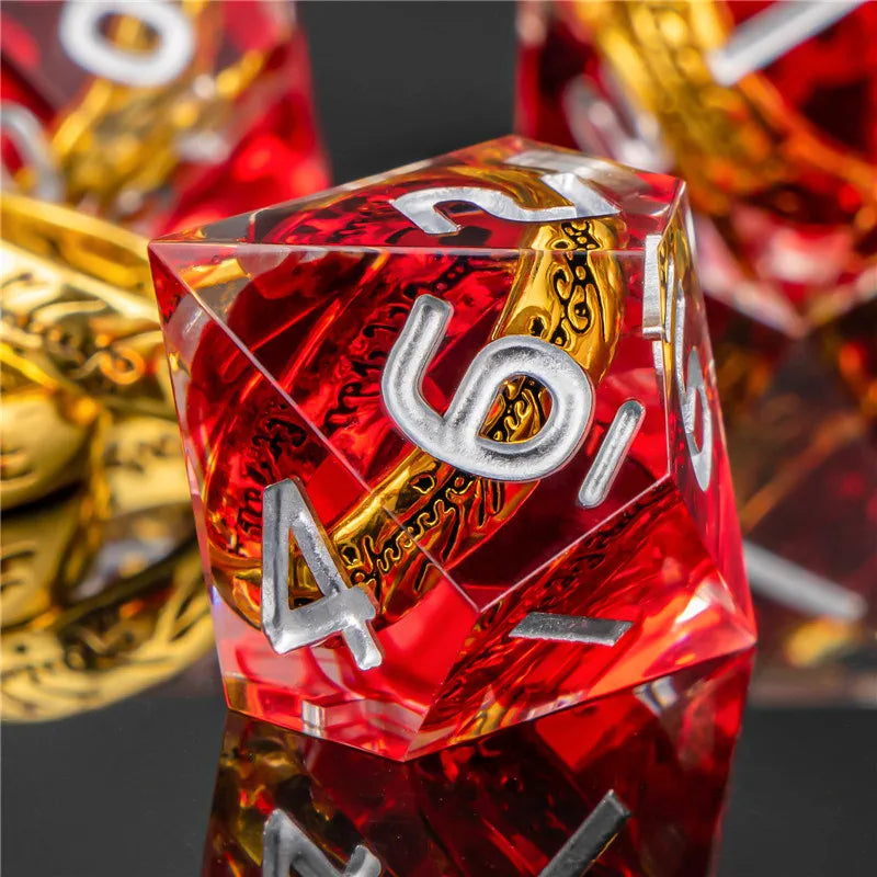 OUKELANWO DND Magic Rings Dice Set D&amp;D, Dés de donjon et de dragon à bords tranchants en résine pour jeu de rôle RPG D20 D12 D10 D8 D6 D4