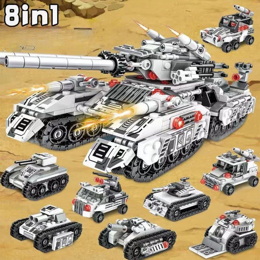 New WW2 Military Vehicle Tank 8in1 Airplane Truck Model Building Blocks DIY Bricks Kids Construction Toys Gifts for Boys Adult