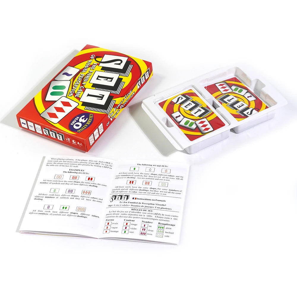 Juego de cartas SET Enterprises El juego de cartas familiar de percepción visual Carrera para encontrar las coincidencias 81 cartas de PC Reglas incluidas