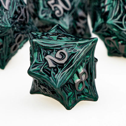 ORIFANTUO Tree Root Dnd Metal Dice Set Green D+D Polyhedral Dice For D&D Dungeon and Dragon Pathfinder Role Playing Game Dice