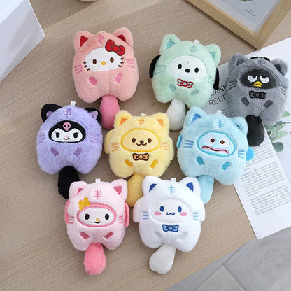 Lot de 10 porte-clés en peluche Kuromi Little Tiger Kuromi My Melody Cinnamoroll, jouet en peluche, pendentif Pom Pom Purin, poupée mignonne lmage