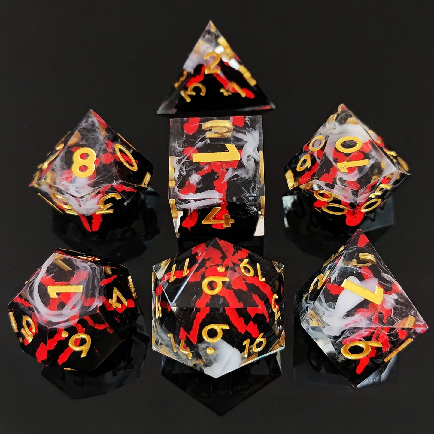 DND Dice Set Transparent Wigwam Dice Set Dungeons & Dragons Polyhedral Resin Dice Cosplay Dice Set with Storage Bag）D4 D6 D8 D10