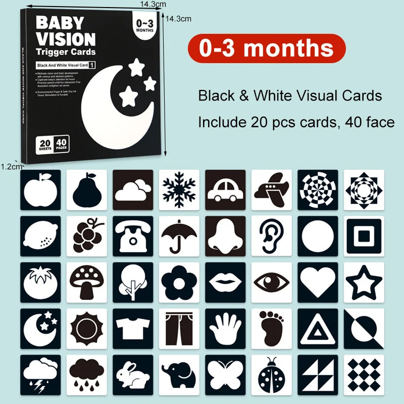 Cartes de stimulation visuelle pour bébé Montessori Carte flash à contraste élevé Cadeau pour bébé Jouet cognitif pour enfants