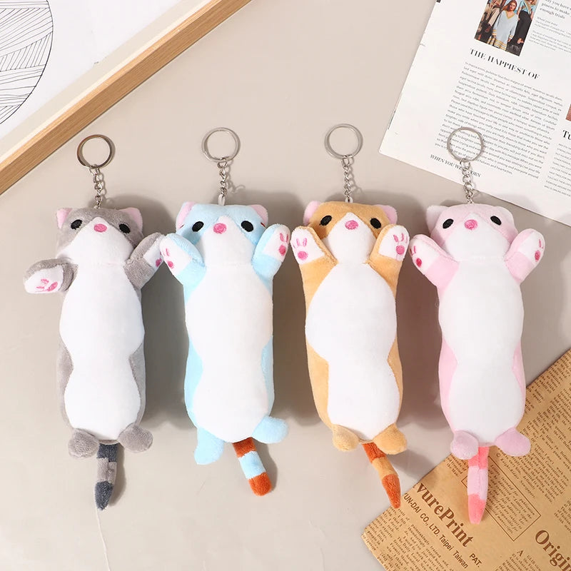 Lovely Long Cat Plush Doll Toys Soft Stuffed Animal Keychain Backpack Pendant For Kids Girls Birthday Gifts