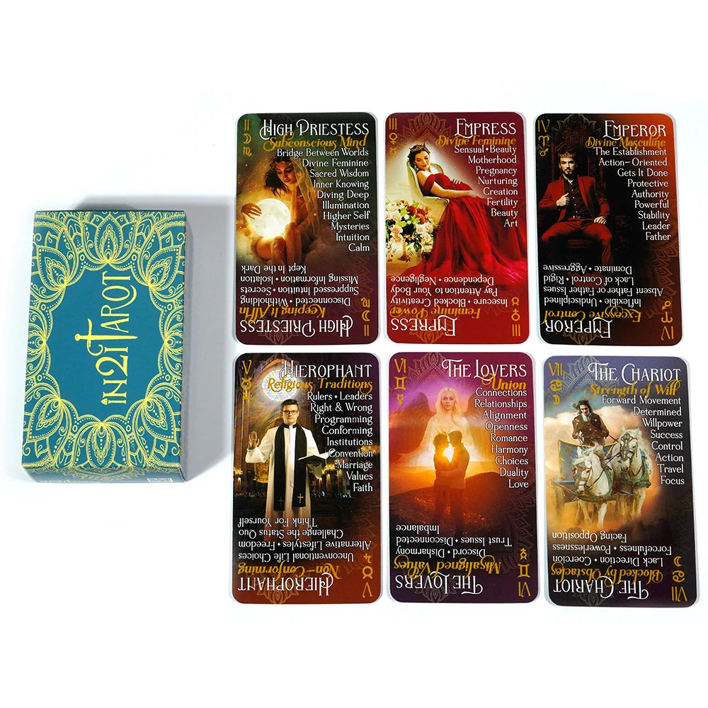 Jeu de tarot iN2IT avec mots-clés 78 cartes de tarot Cartes Oracle Jeu de cartes de tarot pour débutants Apprendre le jeu de tarot avec significations