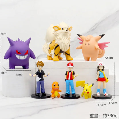 Colección de figuras de Pokémon Arcanine Gengar Clefairy, 8 piezas/set