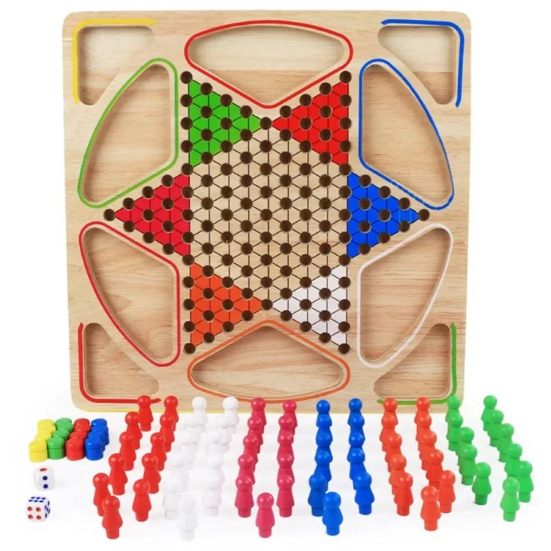 Juego de ajedrez en miniatura de doble cara 2 en 1, tablero de ajedrez volador de madera, damas chinas, juego de tablero de Ludo volador, juguete familiar para niños