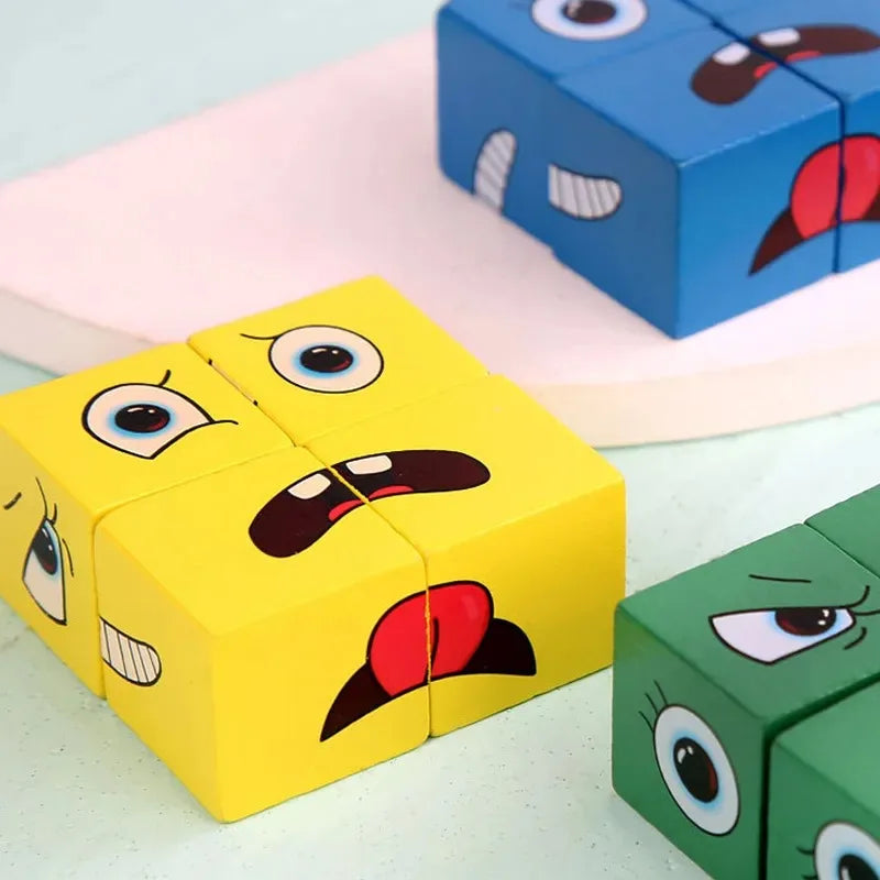 Kids Face Change Expression Puzzle Building Blocks Montessori Cube Table Game Toy Early Educational Toys for Children Gifts