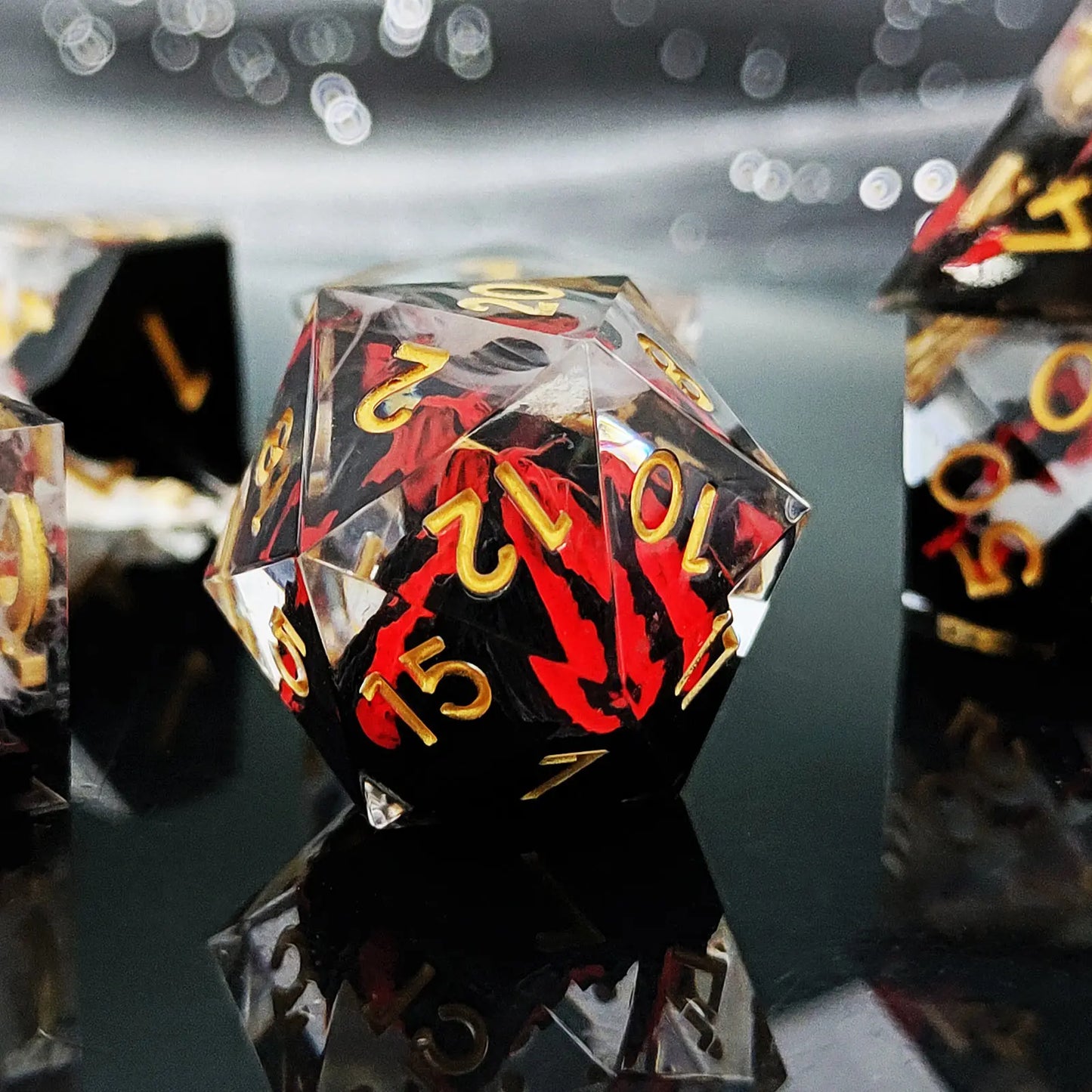 DND Dice Set Transparent Wigwam Dice Set Dungeons & Dragons Polyhedral Resin Dice Cosplay Dice Set with Storage Bag）D4 D6 D8 D10