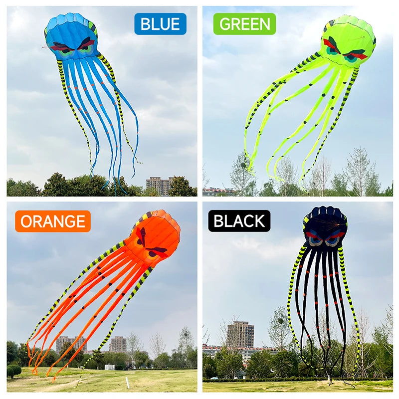 Cometa gigante inflable de 4 colores con forma de pulpo, 8 metros, 3D, para exteriores, fácil de volar y resistente a desgarros