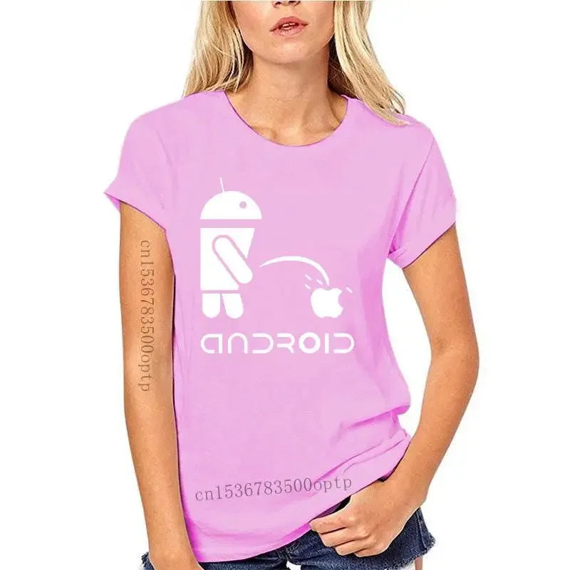 Camiseta de manga corta para hombre, camisa divertida con estampado de Logo de Robot Android, cuello redondo, 2022