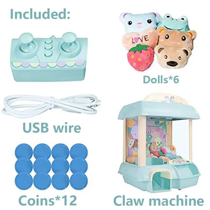 Doll Machine Coin Operated Play Game 15 Style Mini Claw Catch Toy Machines Cartoon Doll Children Interactive Toys Birthday Gift