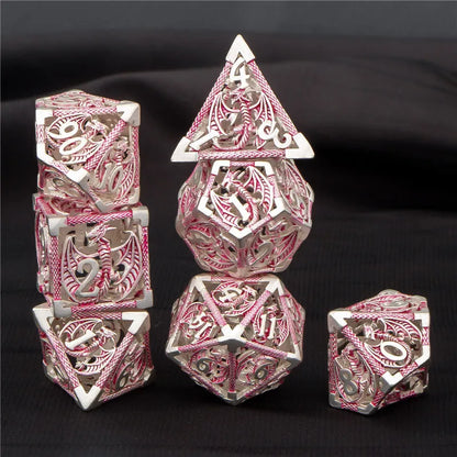 OUKELANWO DND Metal Hollow Dice Set D&amp;D, dés de jeu de rôle polyédriques, dés de donjon et de dragon D et D D20 D12 D10 D8 D6 D4