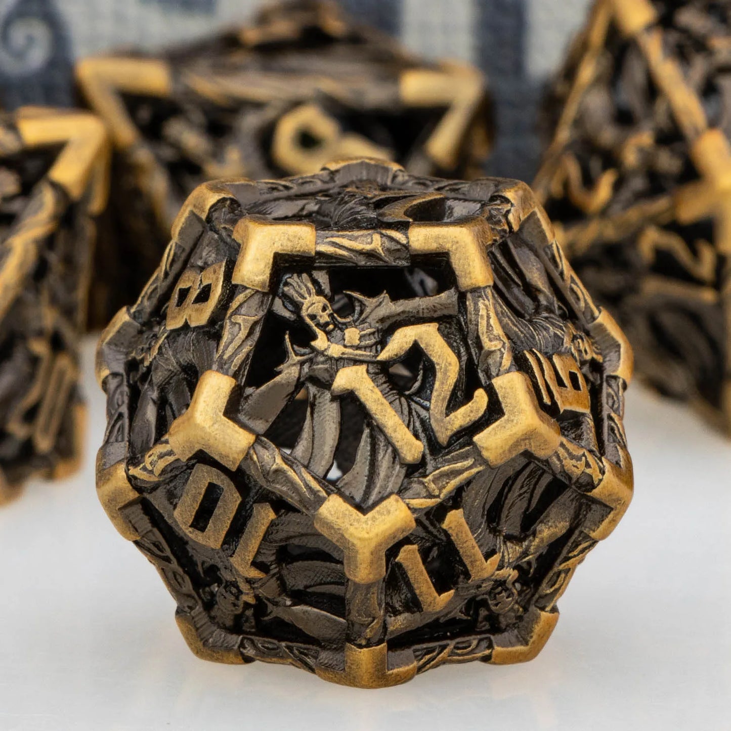 Dnd Ancient Gold Wizard & Dragon RPG Metal polyhedral Hollow D+D D20 Dice Set ForDungeon DiceDragon Pathfinder Role Playing Game