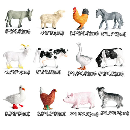 12pcs Simulation Farm Poultry Ocean Animal Action Figures Model Pig Bird Duck Hen Goose Horse Cow Dog Goat Bear Toy for children