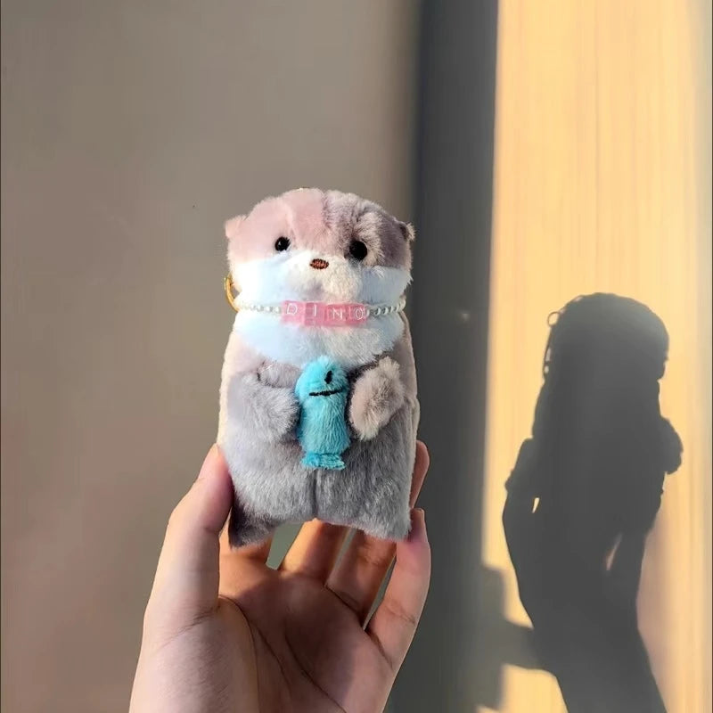 Cute Otters Holding Fish Plush Doll Keyrings Lightweight Hanging Pendant Props For School Bag Key Wallet Doll Toy Gifts 11cm