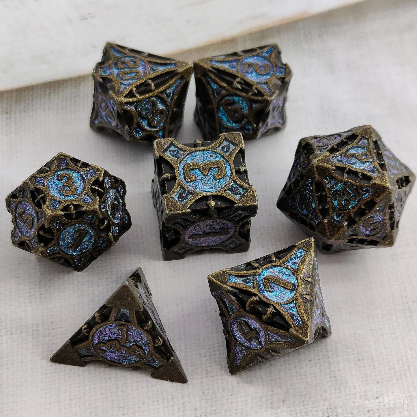 7 piezas de metal para dados DND OCO poliédricos D&amp;D DND Dungeons and Dragons Juego de rol MTG RPG Rol Pathfinder Juegos de mesa