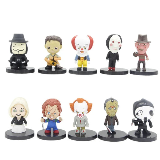 Lot de 10 figurines d'action en PVC de personnages de films d'horreur V pour Vendetta Chucky Freddy Jason Scary Saw