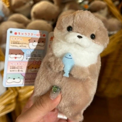 Cute Otters Holding Fish Plush Doll Keyrings Lightweight Hanging Pendant Props For School Bag Key Wallet Doll Toy Gifts 11cm