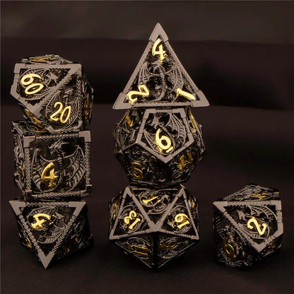 OUKELANWO DND Metal Hollow Dice Set D&amp;D, dés de jeu de rôle polyédriques, dés de donjon et de dragon D et D D20 D12 D10 D8 D6 D4