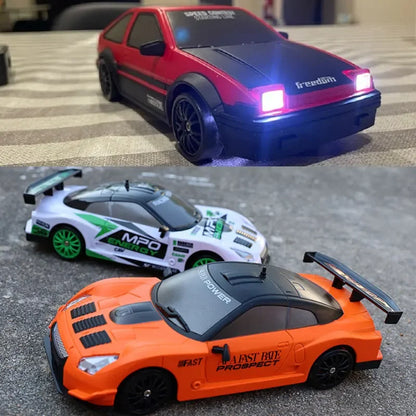 Voiture télécommandée 2,4 G RC avec lumière LED 4 roues motrices, jouets de course professionnels, modèle GTR AE86, cadeaux de Noël pour enfants