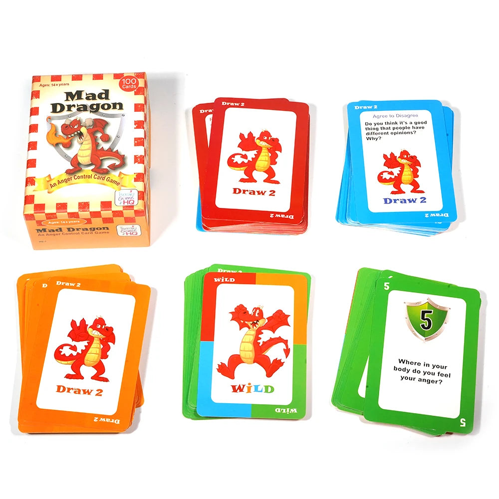 Jeu de cartes Mad Dragon, un jeu de cartes de contrôle de la colère, jeu de société thérapeutique amusant pour enseigner le contrôle de la colère, 100 cartes