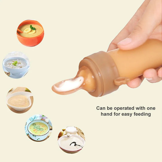 Baby Feeding Bottle Spoon Teether Baby Silicone Rice Paste Cereal Fruits Feeding Squeeze Bottle Spoon Feeder Newborn Baby Bottle