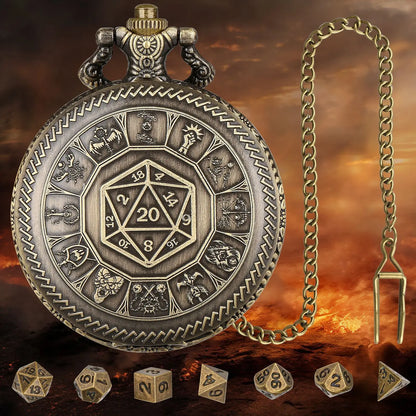 D20 Dragon Pocket Watch Shell DND Dice Case pocket watch Dice polyhedron Dice set with Mini Metal Dice Set for rpg players