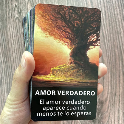 Cartas del oráculo de la telepatía del árbol español, baraja de tarot de adivinación y profecía con significado en ella Palabras clave Taro 56 cartas