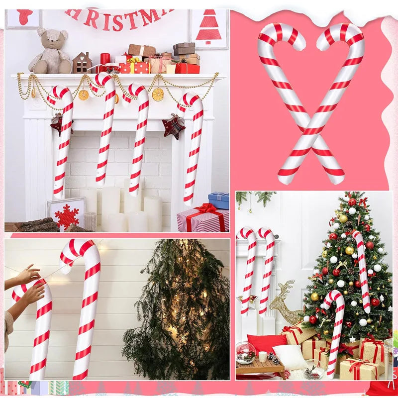 90cm Christmas PVC Inflatable Balloon Cane Toys Kids Inflatable Candy Cane Balloons Indoor and Outdoor Holiday Decoration Props