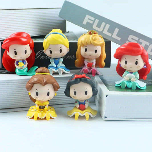 6pcs/set Cute Fairy Tale Princess Snow White Cinderella Bell Ariel Vinyl Figure Model Toys