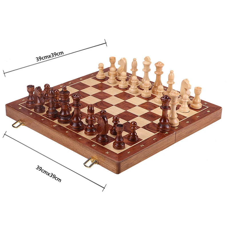 Walnut Chess Set 15'' x 15'' with Felted Game Board Interior for Storage Chess Game for Child & Adult