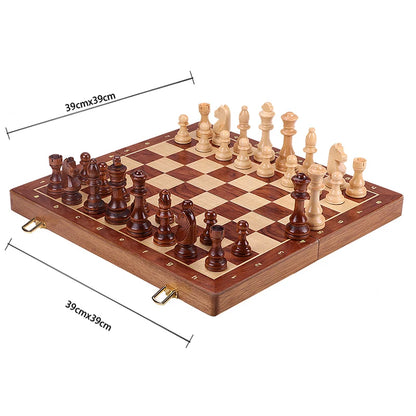 Walnut Chess Set 15'' x 15'' with Felted Game Board Interior for Storage Chess Game for Child & Adult