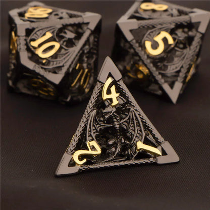 OUKELANWO DND Metal Hollow Dice Set D&amp;D, dés de jeu de rôle polyédriques, dés de donjon et de dragon D et D D20 D12 D10 D8 D6 D4