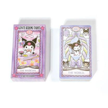 Ensemble de tarot Kuromi 78 pièces, cartes de tarot mignonnes de mode de dessin animé, 78 cartes de table de jeux de groupe pour les fêtes, la précognition et la divination