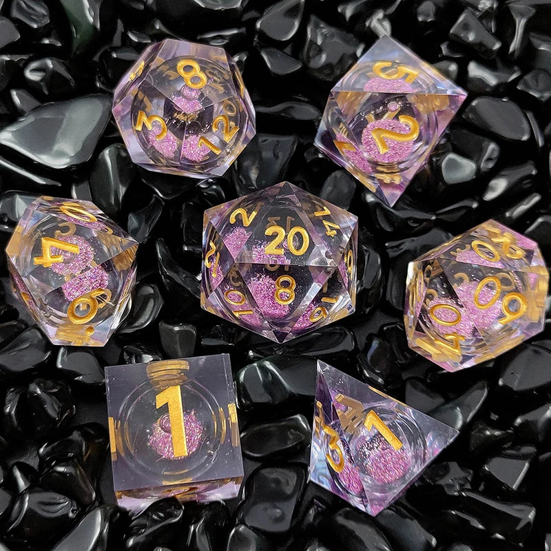 New Clear Liquid Purple Quicksand Dice 7pcs/set Transparent Polyhedron Resin Dice For Role Playing Board Table Games