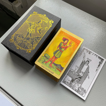 Baraja de tarot rusa con lámina de oro en caja para principiantes, cartas de oráculo, adivinación, adivinación, tarot clásico, 12 x 7 cm