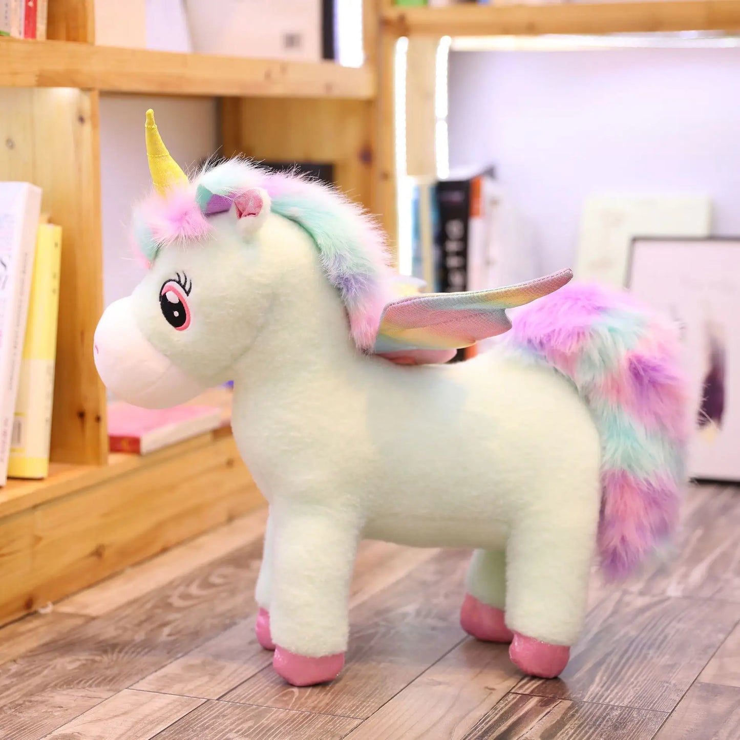 Jouet en peluche licorne aux ailes arc-en-ciel fantastiques et brillantes, jouet géant en peluche pour enfants