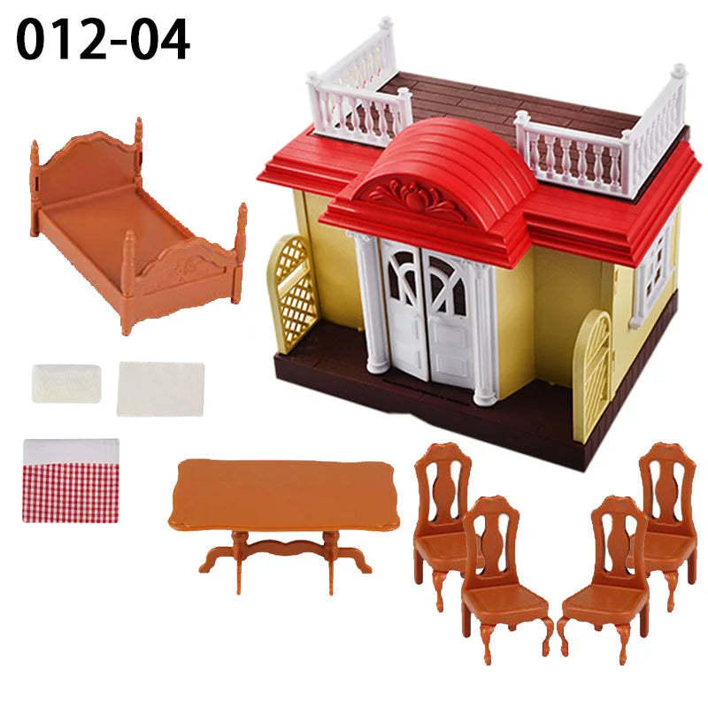 Jouets de simulation pour enfants 1:12 Foresr Animal Family Villa Dollhouse Furniture Bed Desk Miniature House Play House Toys Gifts