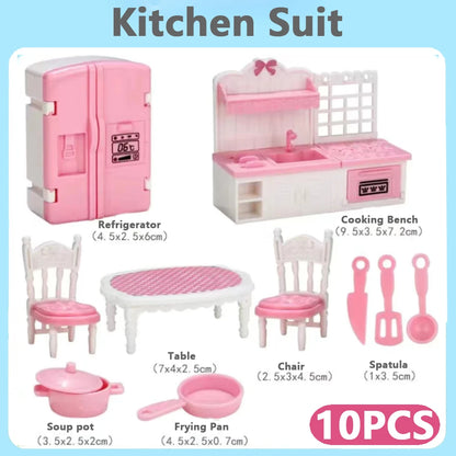 Hot Sale Cute Kawaii Pink 10 Items/Lot Miniature Dollhouse Furniture Accessory Kids Toys Kitchen Cooking Things For Girl Gifts