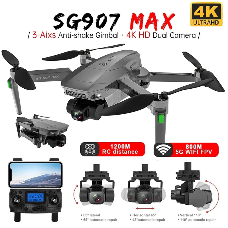 NEW SG907 MAX GPS Drone Professional 4K HD ESC Camera 5G FPV WiFi With 3-Axis Gimbal Flight 25 Minutes Brushless RC Quadcopter