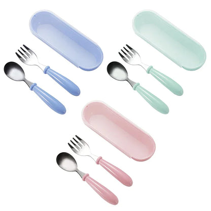 Baby Feeding Tableware Set Children Utensil Stainless Steel Toddler Dinnerware Cutlery Cartoon Infant Food Feeding Spoon Fork