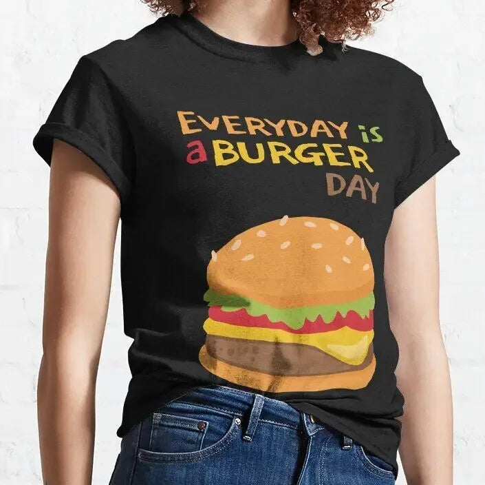 Camiseta unisex clásica de verano Every Day Is A Hamburger, ropa de pareja de moda de algodón