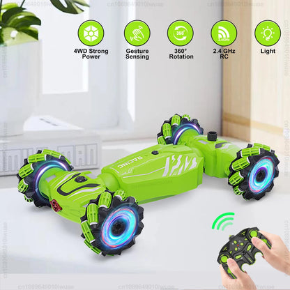 Coche acrobático RC inalámbrico 4WD 2,4 G con control remoto por gestos y rotación de 360°, coche de escalada con rociador, regalo para niños