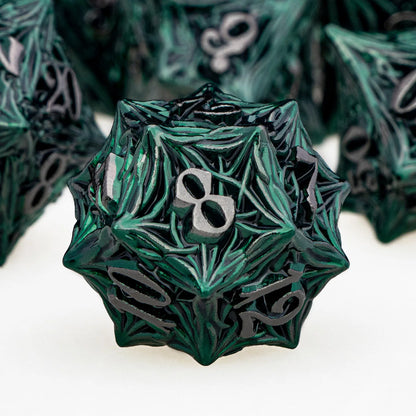 ORIFANTUO Tree Root Dnd Metal Dice Set Green D+D Polyhedral Dice For D&D Dungeon and Dragon Pathfinder Role Playing Game Dice