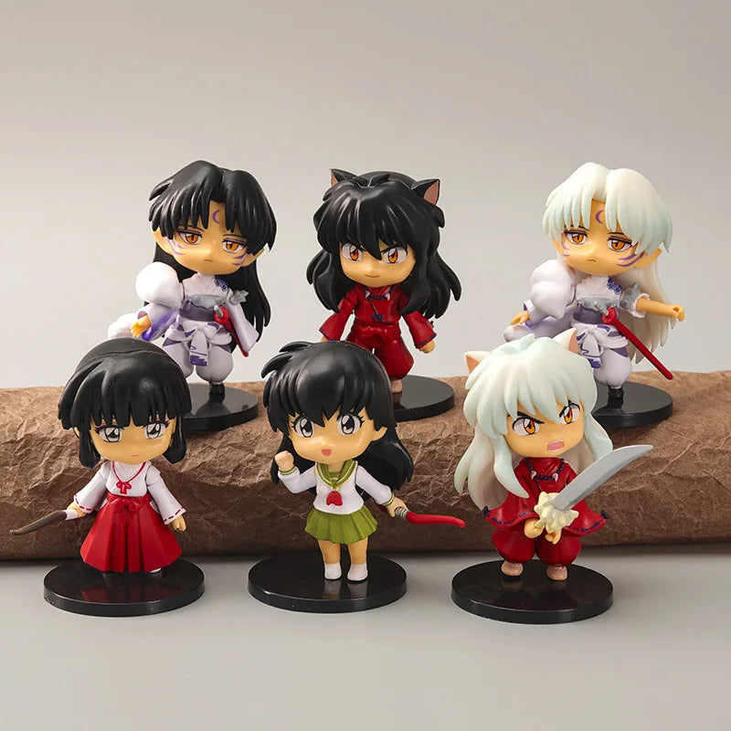 6pcs/set Anime INUYASHA  Cute Figure Model Toys 10cm