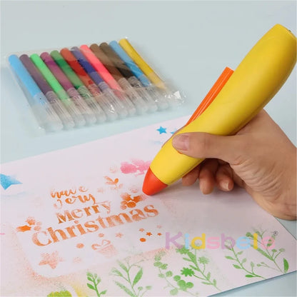 Ensemble de peinture en aérosol pour enfants, marqueur électrique, fournitures de graffiti, stylo 12 couleurs, marqueurs, stylo à souffler, peintures aquarelles lavables, stylos pour loisirs créatifs